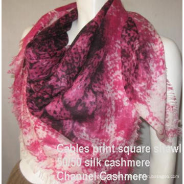 Cashmere Silk Shawl Cable Print